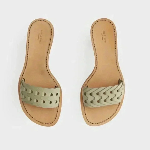 Rag & Bone Melrose Mid Mint Green Woven Leather Kitten Heel Sandal Size 9.5 - Picture 11 of 11